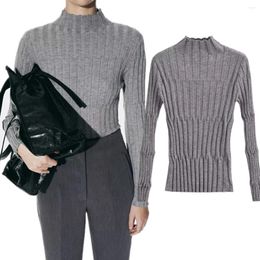 Women's Sweaters Withered French Ribbed Striped Grey Knitwear Fashion Simple Basic Slim Turtleneck Women Pullover Tops