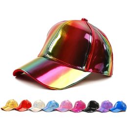 Geebro Women Fashion Rainbow Color Discoloration cap Leather Baseball Cap hiphop Hats Adjustable Bone Casquette 240103