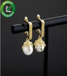 Stud Earrings Fashion Hip Hop Jewelry Mens Diamond Earring Iced Out Square Dragon Claw Pearl Ear Rings Luxury Designer Accessories7735210
