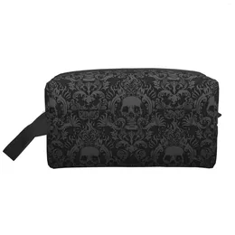 Cosmetic Bags Gothic Black Skull Damask Storage Bag Portable Large Capacity Makeup For Women Men Travel Toiletry Pouch