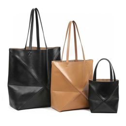 Loewies Puzzle Fold Tote Bag Womens Leather Handbag New Top Layer Cowhide Puzzle Fold Deformation Geometry Tote Bag Single Shoulder Diagonal Cross Portable Wom HBI9