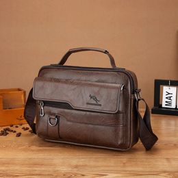 Luxury Kangaroo Brand Messenger Bags Men Leather Casual Crossbody Bag For Brown Black Business Shoulder Male Handbag 240104