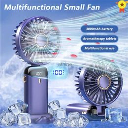 Electric Fans 2023 New Portable Digital Display Handheld Fan Office Desktop Multifunctional Folding Headed Small Electric Fan With A Neck Lan YQ240104