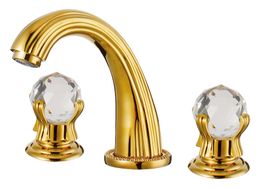 Faucets Free ship Luxury 8" widespread 3 holes bathroom Lavatory Sink faucet Crystal handles Mixer tap Gold Colour