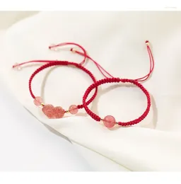 Charm Bracelets Chinese Style Black Red Rope Handwoven Strawberry Crystal Pixiu Bracelet Female Light Luxury Design Bead Jewelry