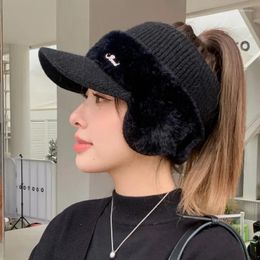 Visors Women Hat 2024 Fashion Winter Warm Earflaps Knitted Baseball Caps Outdoor Sport Windproof Hats Visor