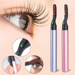 Electric Eyelash Curler Heating Curling Eyelash Pen Mascara Long Lasting Eye Lashes Comb Durable Shaping Slender Eyelash Brush 240104