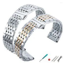 Watch Bands UTHAI316L Stainless Steel Seven Bead Strap 18mm 19mm 20mm 21mm 22mm Solid Butterfly Buckle Universal Watchband Accessories