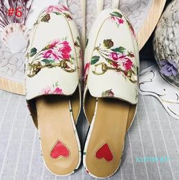 Princetown Leather Slippers Women Genuine Leather Slipper Flats Mules Loafers Buckle Colour printing Ladies Summer Casual Shoes