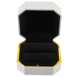 Jewellery Pouches Round Lighted Ring Box Miss Packing Boxes Composite Material LED Lighting Case