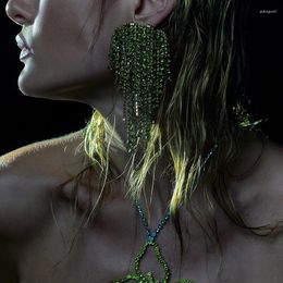 Dangle Earrings Trend Sparkling Green Rhinestone Tassel Claw Chain Women's Dinner Party Wedding Fashion Jewellery Accessories