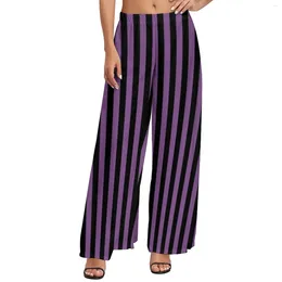 Women's Pants Black And Purple Line Vertical Stripe Print Workout Wide Leg Woman Oversized Beach Printed Straight Trousers