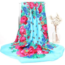 70x70cm Ethnic Style Square Women Scarf Flower Handkerchief Lady Hair Shawl Hijab Handband Scarves Bandana