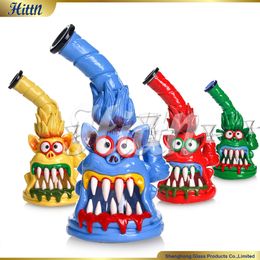 3D Glass Bong Hand Painting Pipe Showerhead Percolator Bong Big Teeth Monster Dab Oil Rig 8.7 Inches for Smoking