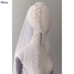 3 Meters Romantic Pearls Long Bridal Veils One Layer Tulle Beading Wedding Veils For Women Formal Events Hair Accessories Bride Headpieces CL3158
