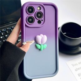 Cute Gradual Contrast Tulip Girl Phone Cover Case For Iphone 15 14 13 12 11 Pro Max Anti-fall Skin Sensation Soft Coque Fundas