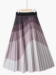 Skirts 2024 Fashion Gradient Pleated Skirt For Women Spring Summer Korean A Line High Waist Midi Long Female