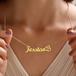 Customised Personalised name necklace with two hearts Customised pendant stainless steel name board Jewellery gift 240104