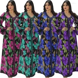 Ethnic Clothing Muslim Printed Long Dress Women Bohemian Floral Maxi Abayas Turkey Dubai Abaya Jalabiya Femme For Vestidos