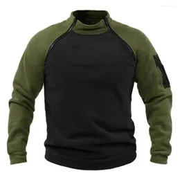 Men's Hoodies Men Sweatshirt Contrast Colour Stand Collar Zipper Fall Winter Pullover Warm Thick Male Outdoor Sports Casual Long Sleeves Top