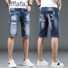 purple jeans mens pant Summer thin stretch perforated denim shorts men's Capris breeches loose casual pants