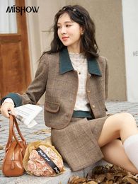 Work Dresses MISHOW Fashion Retro Plaid Suit For Women 2024 Autumn Wool Jacket Pleated Skirt Two-piece Sets Separately Office Lady