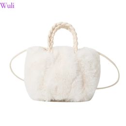 Plush Bag Female Bag Pumpkin Fold Bag Imitation Rabbit Hair Fashion Shoulder Handbag Top-handle Bags 240104