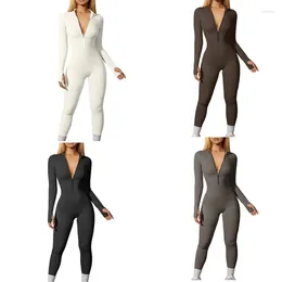 Women's Shapers Long Sleeve Mock Neck Zipper Ribbed Bodycon Tight Full Length Jumpsuits Rompers One Pieced Outfits Solid Colour