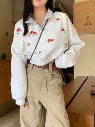 Women's Hoodies Vintage Cute Mushroom Embroidery Kawaii Polo Women Pullovers Autumn Fashion Leisure Full Sleeve Loose Thickening Sweatshirt