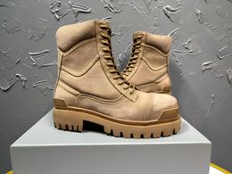FW23 Thick Sole Beige Color Designer Canvas Retro Military Men Boots High Top Mating Motor Botas