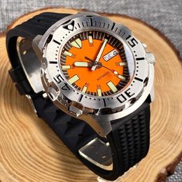 Wristwatches Tandorio Orange Monster Watches 200M Waterproof 42mm Silver NH35A Automatic Watch Men Green Lume 120 Click Bezel Sapphire Glass