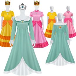 Carnival Masquerade Mother Kids Cosplay Game Movies Luigi Brothers Peach Dress Halloween Women Girls Party Performance Costume 240104