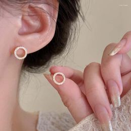 Stud Earrings Delicate Small Circle For Women Gold Colour Crystal Minimalist Korean Party Summer Fashion Jewellery Accessories