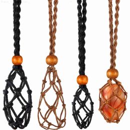 Pendant Necklaces DIY Necklace Cord Empty Meditation Stone Holder Natural Quartz Crystals Healing Stone Chakra Point Fish Netted Indians AmuletsL240104