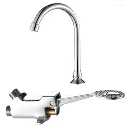 Bathroom Sink Faucets 1set Copper Chrome Vertical Foot-Operated Basin Faucet Wall-Mounted Public Foot Pedal Single Cold Tap Avoid Physical