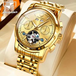 Wristwatches JSDUN Men's Watches Automatic Mechanical Business Wristwatch Waterproof Stainless Steel Strap Watch For Man Skeleton Calendar