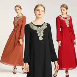 Ethnic Clothing O Neck Slim Long Dresses Maxi Dress Waistband Solid Colour Kebaya Muslim Sets Abayas Turkey Vestido De Festa Luxo