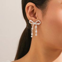Dangle Earrings Fashion WeddingJewelry White Imitation Pearl Bowknot Drop Earring Mascot Ornaments For Women Valentine 's Accessories