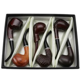 6 Pcs/Set Classic Style Wood Resin Tobacco Smoking Pipes Gift for Grandfather Boy Friend Father 240104