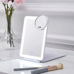 Mirrors Compact Mirrors 3 Colours Light Modes Cosmetic Mirrors Folding Led Lighted Touch Screen Makeup Mirror Usb Rechargeable Foldable Com