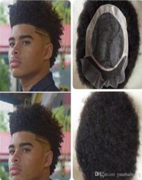 Afro Toupee Black Chinese Virgin Remy Human Hair Replacement Mens Hairpieces Lace Front Mono with NPU Toupees for Black Men8208438