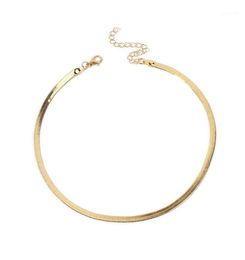 2021 Gold/Silver Plated Adjustable 5MM Flat Chain Herringbone Choker Necklace Simple Dainty Jewellery for Women 15" Chocker18537945