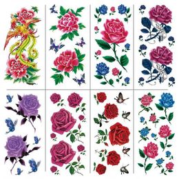 Water Transfer Printing Phoenix Flower Coloured Rose Waterproof Tattoo Sticker Set with Simulated Stickers