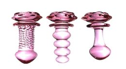 New Pink Rose Glass Anal Plug Smooth Anal Beads Prostata Massage Glass Butt Plug Adult Sex Toys for Women Men Glass Dildo Y1910305168908