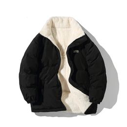 Men Two Sides Lambswool Winter Puffer Jacket Oversized Vintage Bubble Coat Warm Outwear Fur Parkas 240104