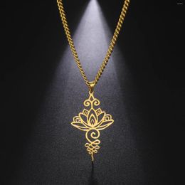 Pendant Necklaces Vintage Lotus Flower Necklace Stainless Steel Unalome Symbol Yoga Buddhism Amulet Jewelry Gift For Women