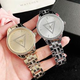 Brand Watches Women Girl Diamond Crystal Triangle Style Metal Steel Band Quartz Wrist Watch GS47309S