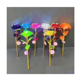 Party Favour Valentine Day Rose Flowers 24K Foil Plated Led Luminous Roses Proposal Wedding Anniversary Mothers Birthday Christmas Gi Dh4Ns