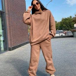 Women's Two Piece Pants 2 Pcs/Set Thick Pieces Set Keep Warm Long Sleeves Casual Autumn Tracksuit Winter Hoodie For Daily Wear
