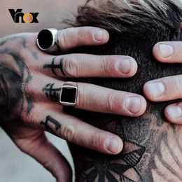 Wedding Rings Vnox Gothic Punk Mens Ring Signature Ring Round Square Top Stamp Finger Band Short and Fat Boy Youth Rock Jewelry Brother Ring 240103